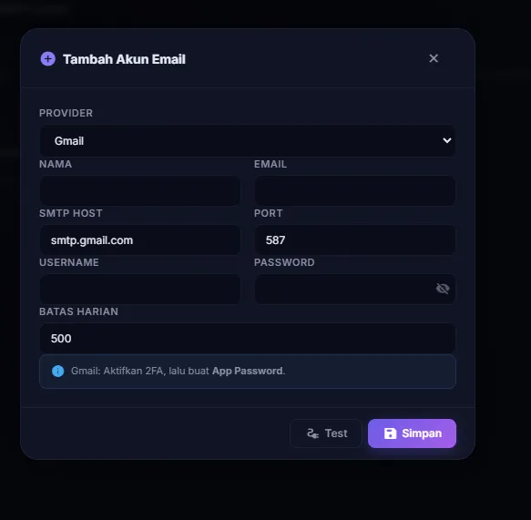 Cara Setup Akun SMTP Baru
