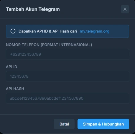 Cara Tambah Akun API Telegram